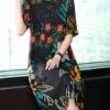 Elegant Flower Printed Silk Dress - Image 4