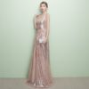 Mermaid V Neck Sleeveless Ruched Waist Evening Dress With Train - Image 2