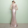 Mermaid V Neck Sleeveless Ruched Waist Evening Dress With Train - Image 5