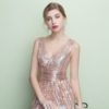 Mermaid V Neck Sleeveless Ruched Waist Evening Dress With Train - Image 3