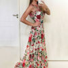 Floral Party Dress Maxi Formal Dress Backless Sleeveless Illusion Neckline Women Long Dress
