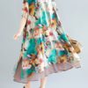 Floral Print Kortarmad Klanning - Image 8