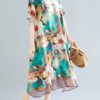 Floral Print Kortarmad Klanning - Image 10