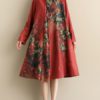 High Collar Long Sleeve Print Dress