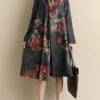 High Collar Long Sleeve Print Dress - Image 5