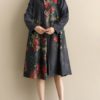 High Collar Long Sleeve Print Dress - Image 6