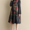 High Collar Long Sleeve Print Dress - Image 8