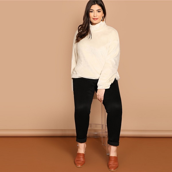 High Neck Zipper Back Sweatshirts Women Autumn Winter Pullover - Image 2