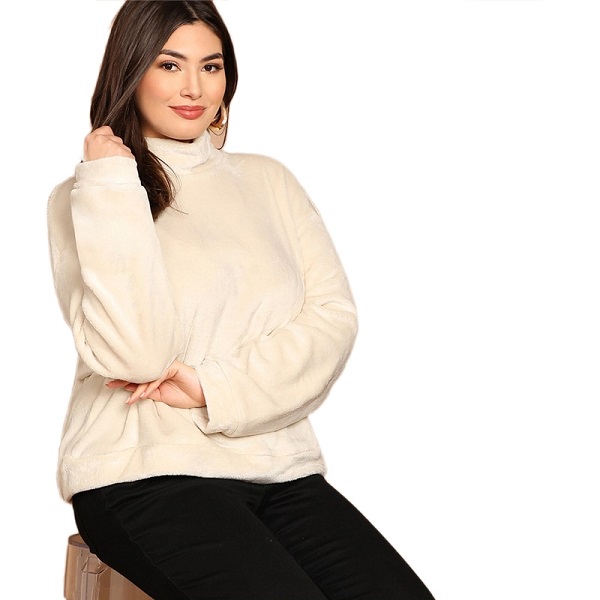 High Neck Zipper Back Sweatshirts Women Autumn Winter Pullover - Image 4