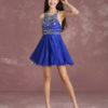 Illusion Beading Prom Dresses Royal Blue Sleeveless Short Cocktail Dress