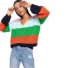 Jumper Preppy Colorblock V Neck Bishop Sleeve PulloversSweater Women Autumn Sweaters - Image 5