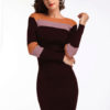 Knit Bodycon Dress Long Sleeve Round Neck Color Block Fall Dress