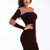 Knit Bodycon Dress Long Sleeve Round Neck Color Block Fall Dress - Image 3