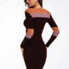 Knit Bodycon Dress Long Sleeve Round Neck Color Block Fall Dress - Image 4