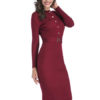 Knit Sweater Dress Long Sleeve Dress Round Neck Split Shaping Midi Dress - Image 3