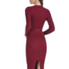 Knit Sweater Dress Long Sleeve Dress Round Neck Split Shaping Midi Dress - Image 4