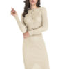Knit Sweater Dress Long Sleeve Dress Round Neck Split Shaping Midi Dress - Image 5