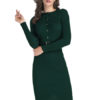 Knit Sweater Dress Long Sleeve Dress Round Neck Split Shaping Midi Dress - Image 6