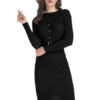 Knit Sweater Dress Long Sleeve Dress Round Neck Split Shaping Midi Dress - Image 7