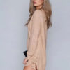 Knitted Mini Dress Long Sleeve Lace Up Khaki Sweater Dress - Image 4