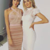 Lace Party Dress High Collar Bodycon Dress Short Sleeve Split Shaping Midi Dress - Image 4