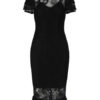 Lace Party Dress High Collar Bodycon Dress Short Sleeve Split Shaping Midi Dress - Image 3