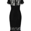 Lace Party Dress High Collar Bodycon Dress Short Sleeve Split Shaping Midi Dress - Image 2