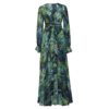 Lantern Sleeve V-neck Leaf Print Dress - Image 2