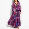 Lantern Sleeve V-neck Leaf Print Dress - Image 9