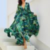 Lantern Sleeve V-neck Leaf Print Dress - Image 4