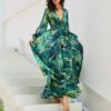 Lantern Sleeve V-neck Leaf Print Dress - Image 7