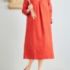 Linen V-Neck Long Sleeve Dress - Image 2