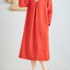 Linen V-Neck Long Sleeve Dress - Image 4