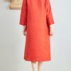 Linen V-Neck Long Sleeve Dress - Image 6