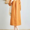 Linen V-Neck Long Sleeve Dress - Image 7