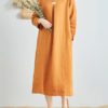 Linen V-Neck Long Sleeve Dress - Image 8