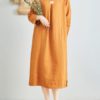 Linen V-Neck Long Sleeve Dress - Image 9