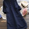 Long Sleeve Buttons Cotton Mini Shirt Dress