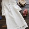 Long Sleeve Buttons Cotton Mini Shirt Dress - Image 3