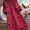 Long Sleeve Buttons Cotton Mini Shirt Dress - Image 5