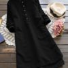 Long Sleeve Buttons Cotton Mini Shirt Dress - Image 7