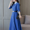 Long Sleeve  Buttons Solid Color Fall Shirt Dress - Image 3