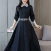 Long Sleeve  Buttons Solid Color Fall Shirt Dress