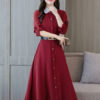 Long Sleeve  Buttons Solid Color Fall Shirt Dress - Image 5