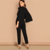 Elegant V-Neck Solid Cape Long Sleeve Cloak Sleeve Jumpsuit - Image 2