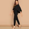 Elegant V-Neck Solid Cape Long Sleeve Cloak Sleeve Jumpsuit - Image 4