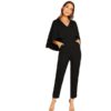 Elegant V-Neck Solid Cape Long Sleeve Cloak Sleeve Jumpsuit - Image 6