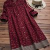 Long Sleeve Floral Print Patchwork Embroidery Hem Dress