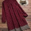 Long Sleeve Floral Print Patchwork Embroidery Hem Dress - Image 2