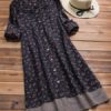 Long Sleeve Floral Print Patchwork Embroidery Hem Dress - Image 3